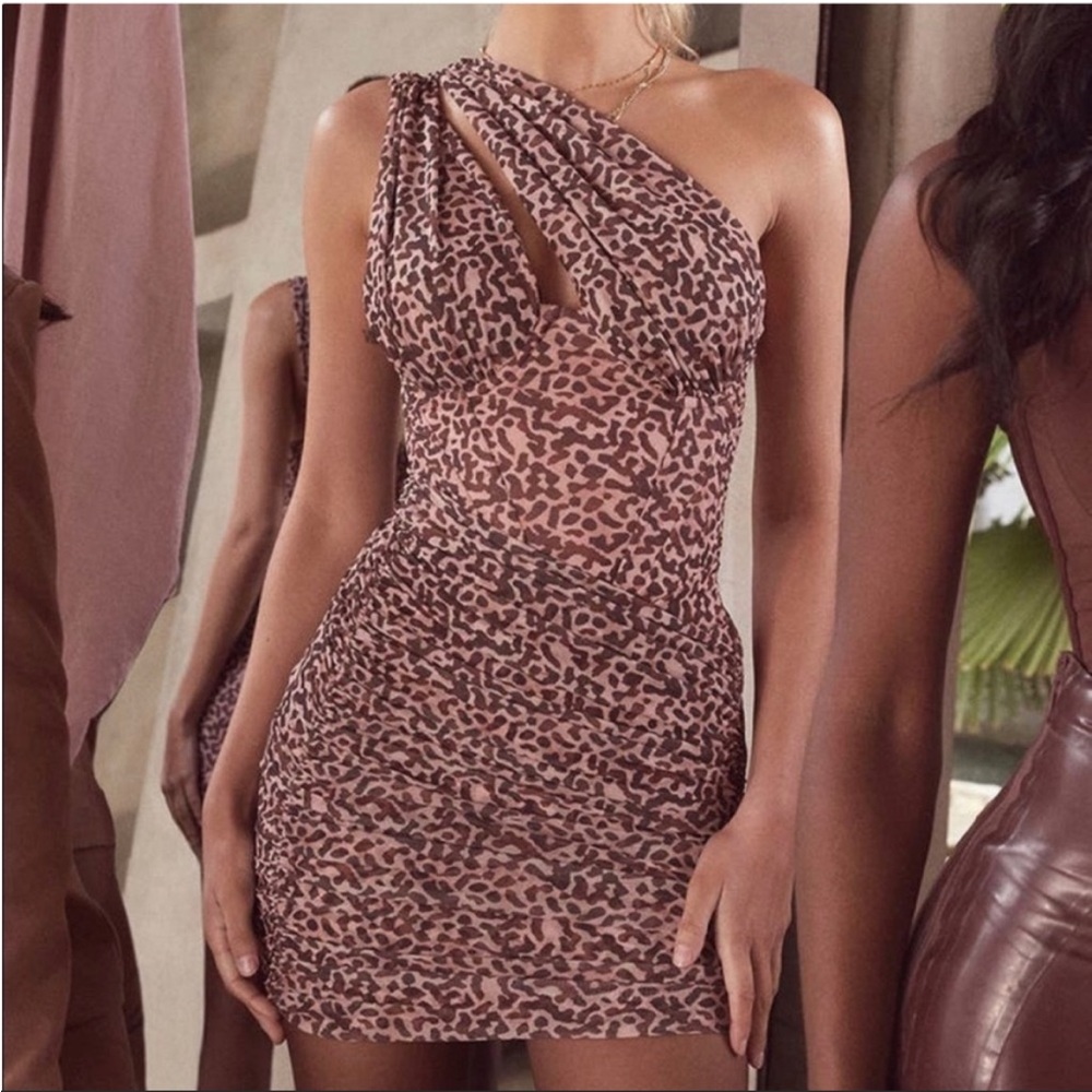 HOUSE OF CB Clementine Cutout Ruched Minidress Animal Print Leopard Medium